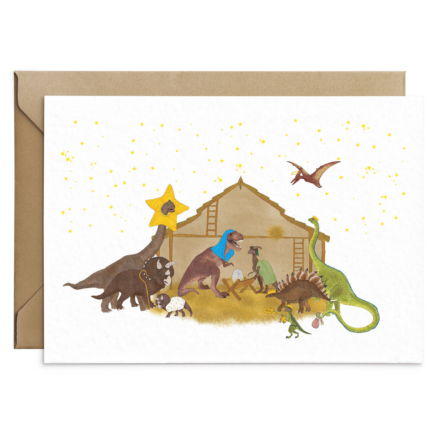 Dinosaur Nativity Scene Christmas Card - Poppins & Co.