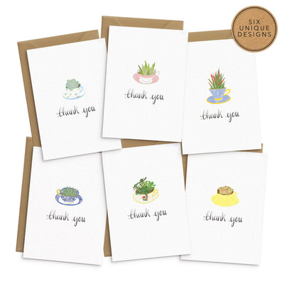 Succulent Tea Cup Thank You Cards Set - Poppins & Co.