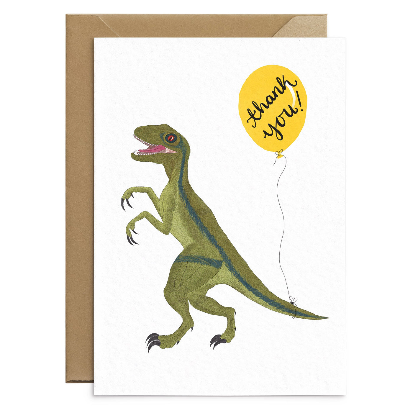 Cute Velociraptor Dinosaur Thank You Card - Poppins & Co.
