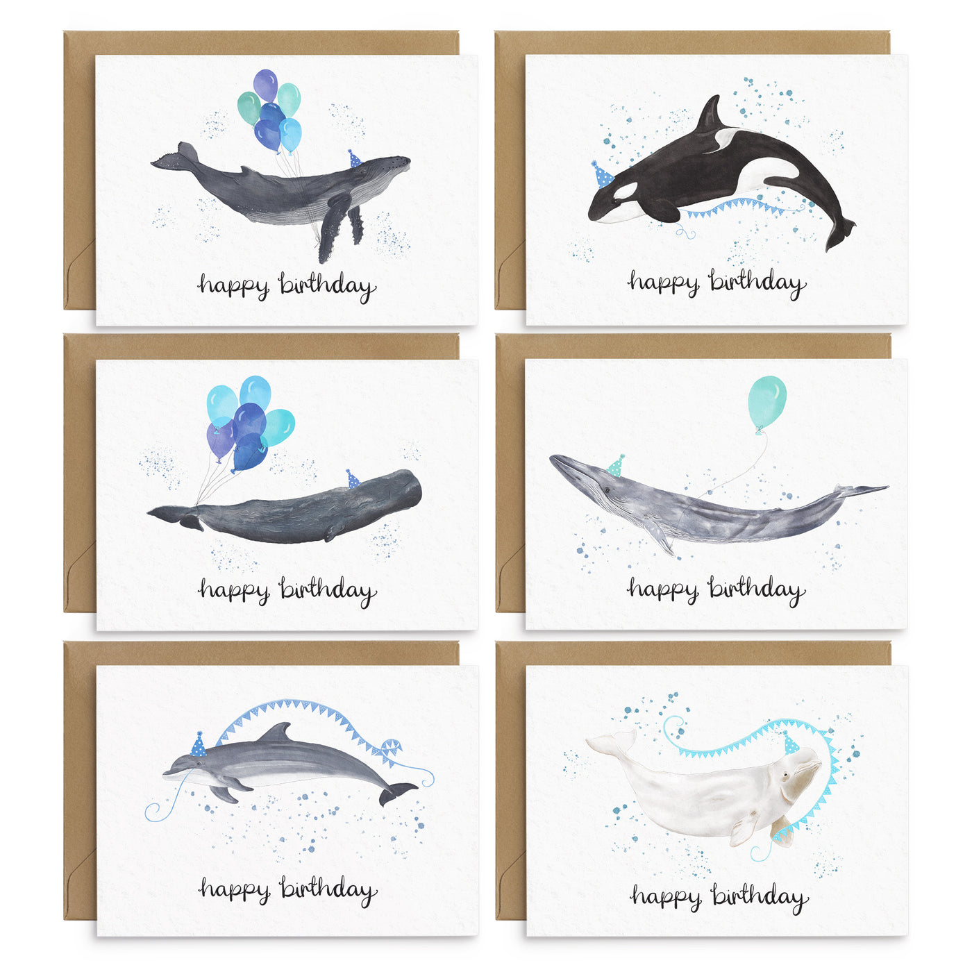 Whales & Dolphins Birthday Cards Set - Poppins & Co.
