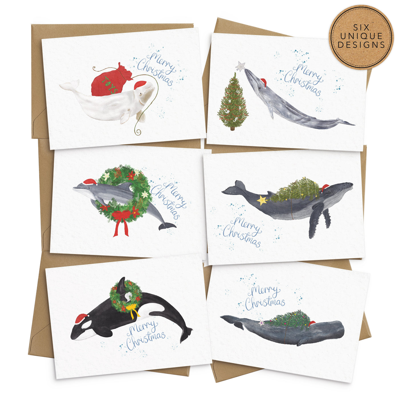 Whales & Dolphins Christmas Cards Set - Poppins & Co.