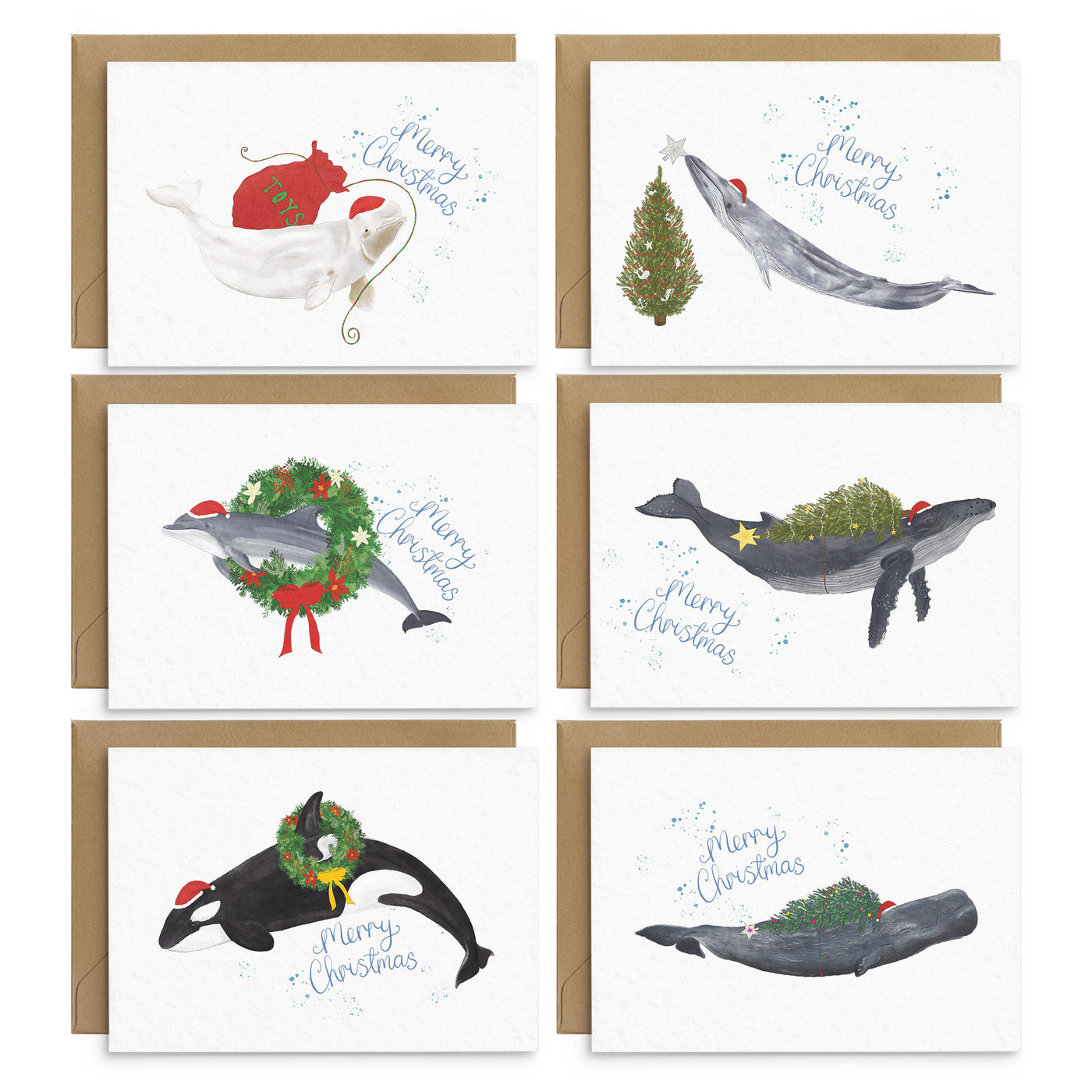 Whales & Dolphins Christmas Cards Set - Poppins & Co.