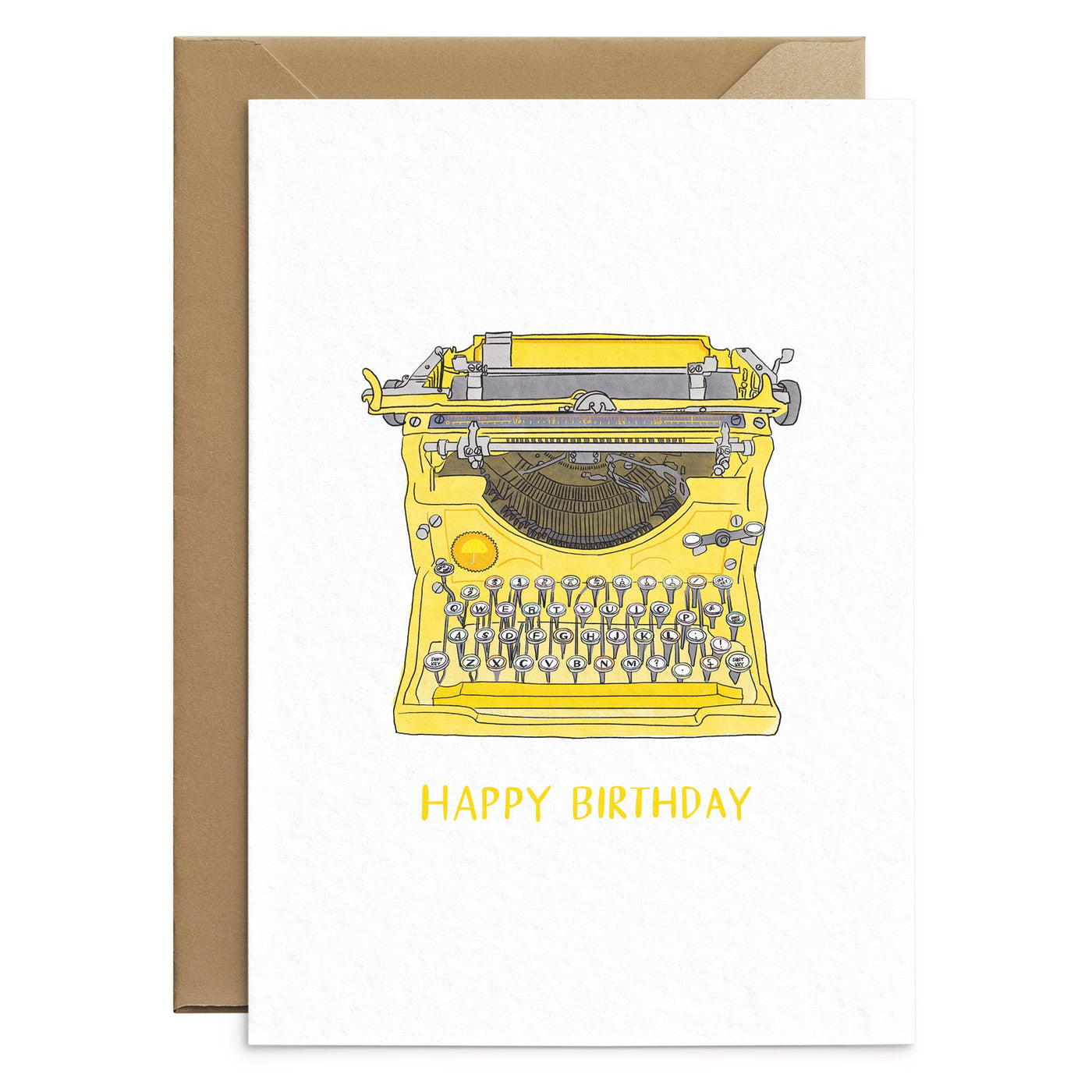 Yellow Typewriter Birthday  Card - Poppins & Co.
