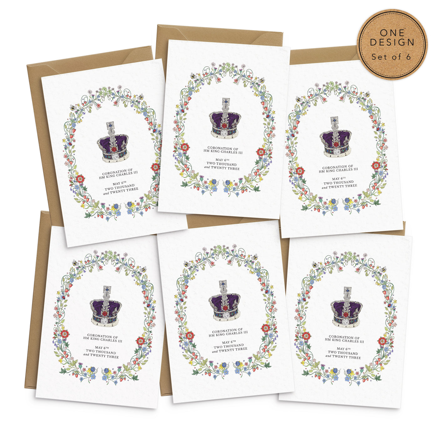 King Charles Coronation Floral Greetings Card Set