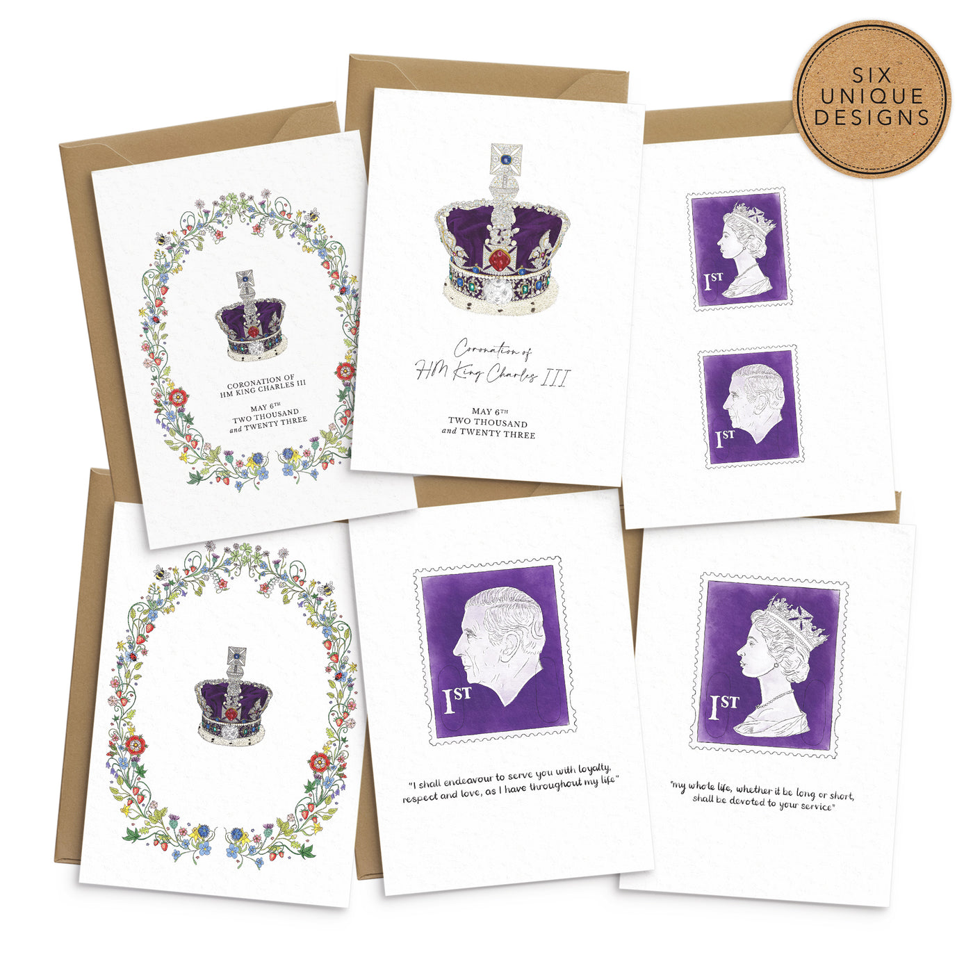 King-Charles-Coronation-greetings-card-set-variety-pack-set-of-6-poppins-and-co