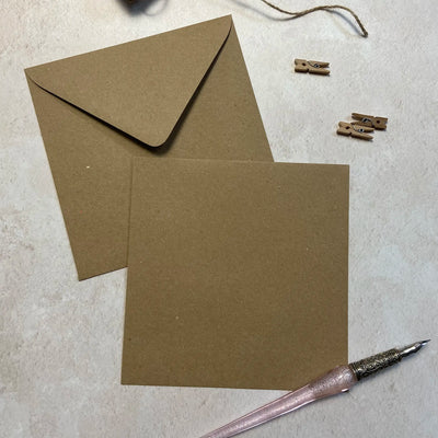 Square Kraft envelope showing the back and front