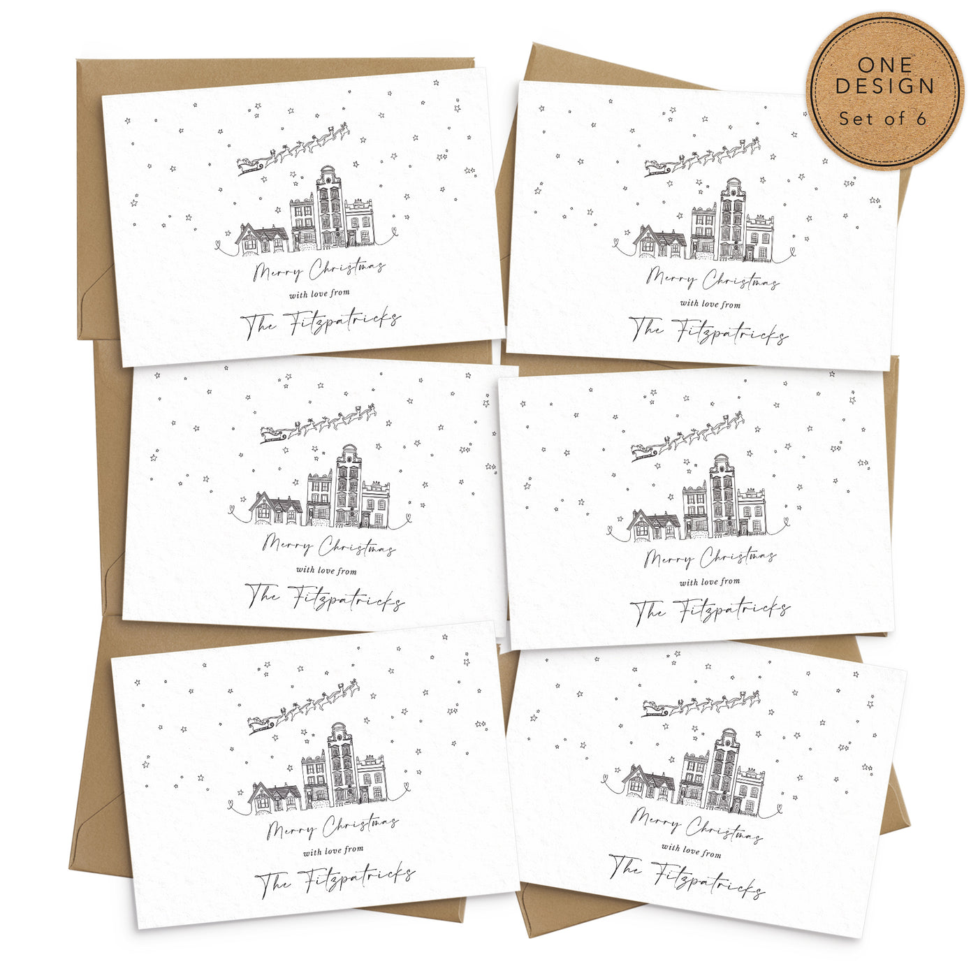 Personalised Family Christmas Card Set Of 6 - From All Of Us - Christmas Card Pack - Poppins and co