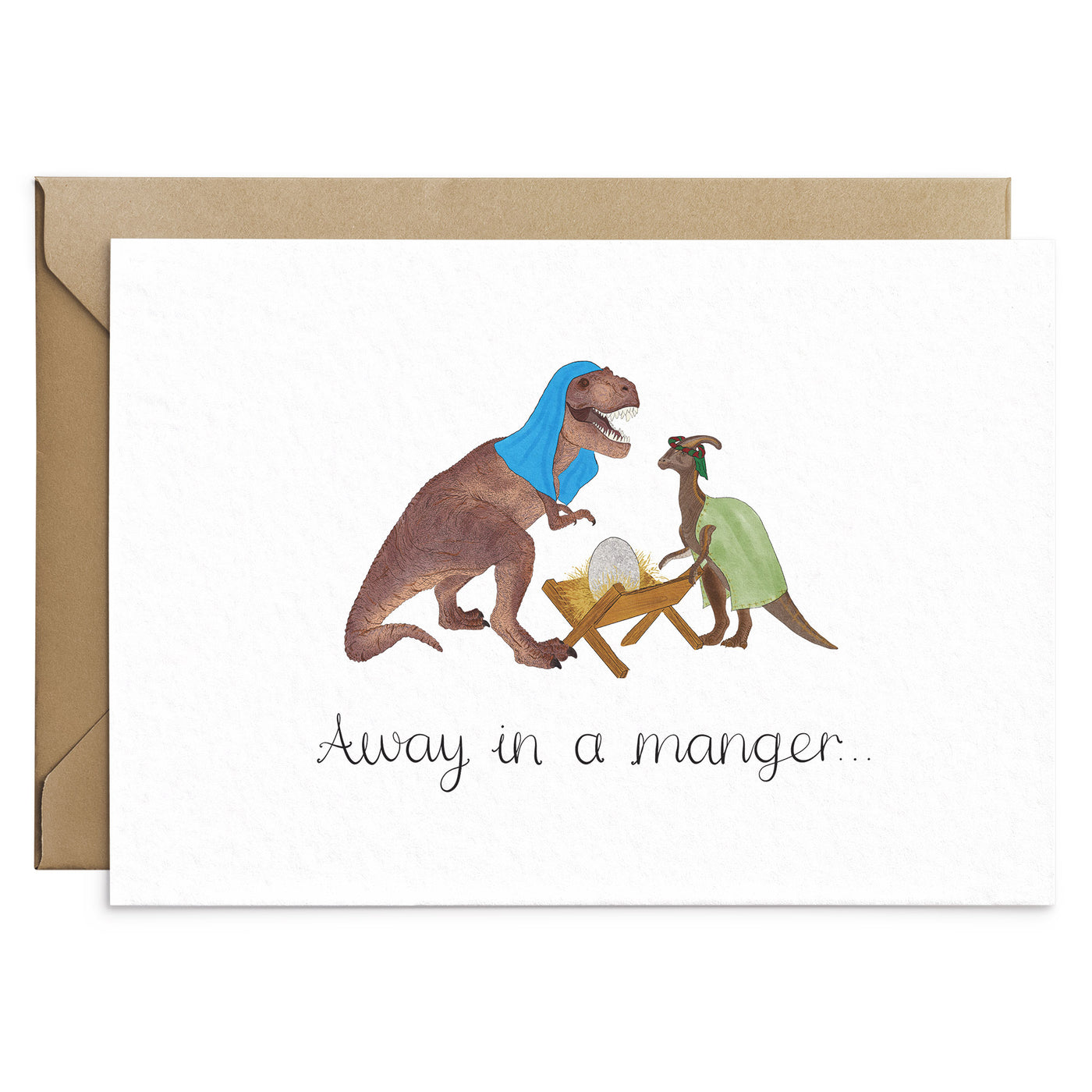 Away In A Manger Dinosaur Nativity Card - Poppins & Co.