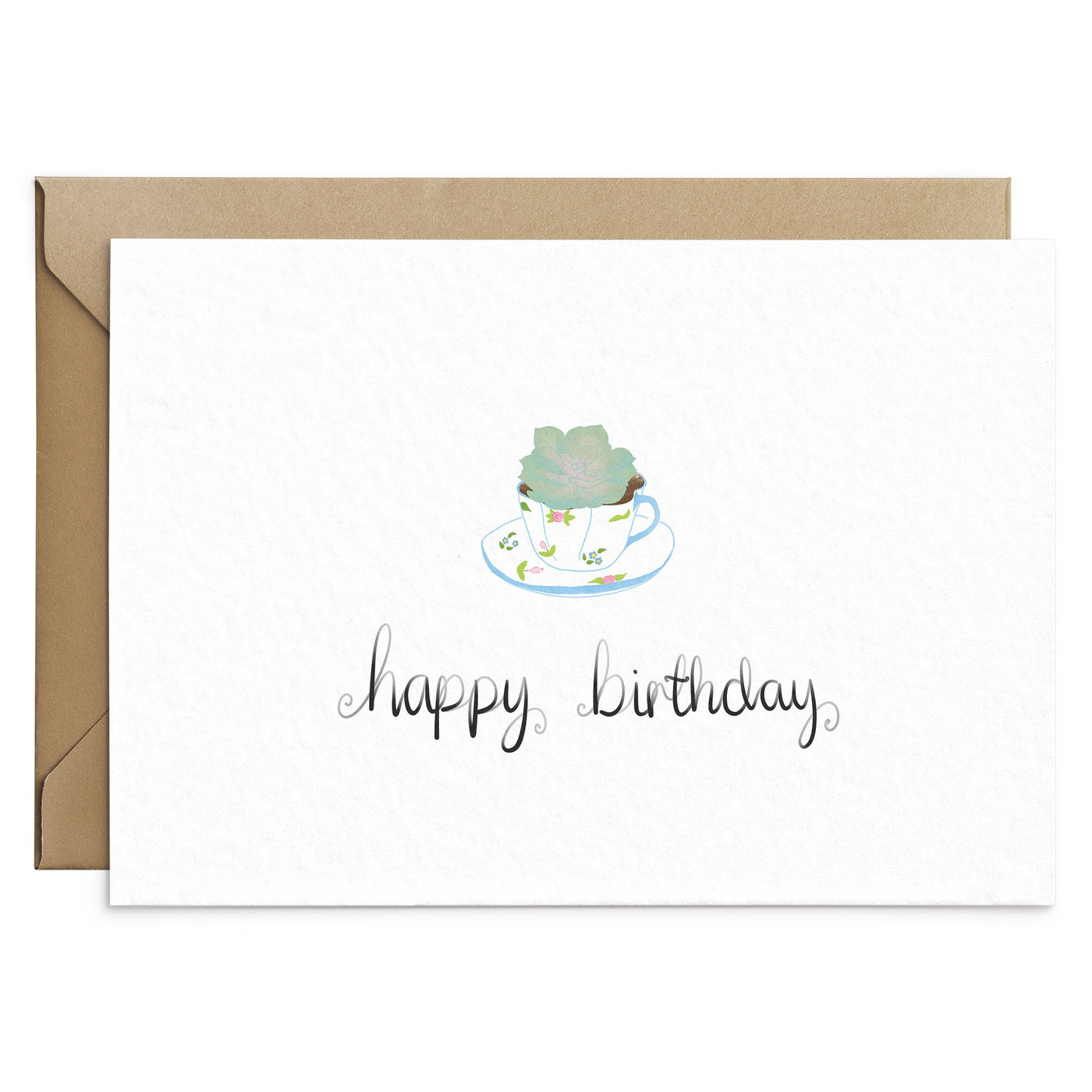 Succulent Tea Cup Planter Birthday Card - Poppins & Co.