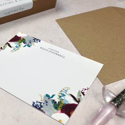 Burgundy Floral Personalised Note Cards - Side - Poppins & Co.