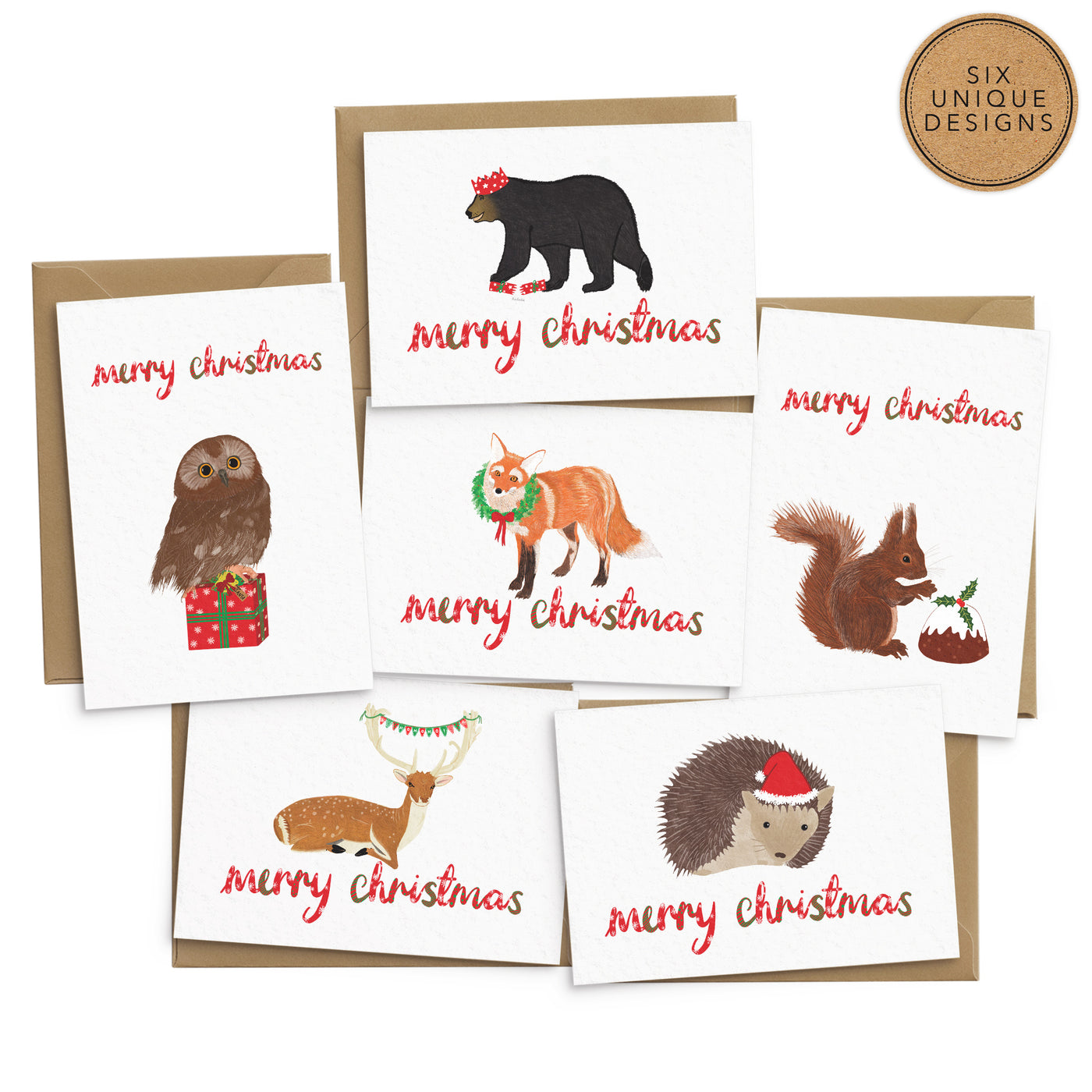 Cute Animal Christmas Cards Set - Poppins & Co.