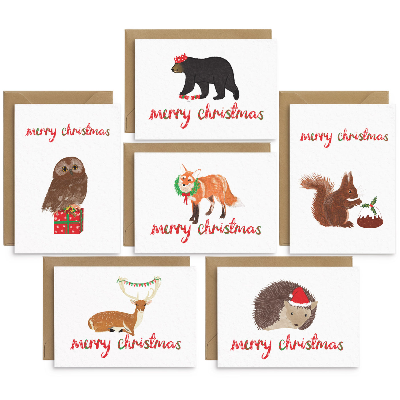 Cute Animal Christmas Cards Set - Poppins & Co.