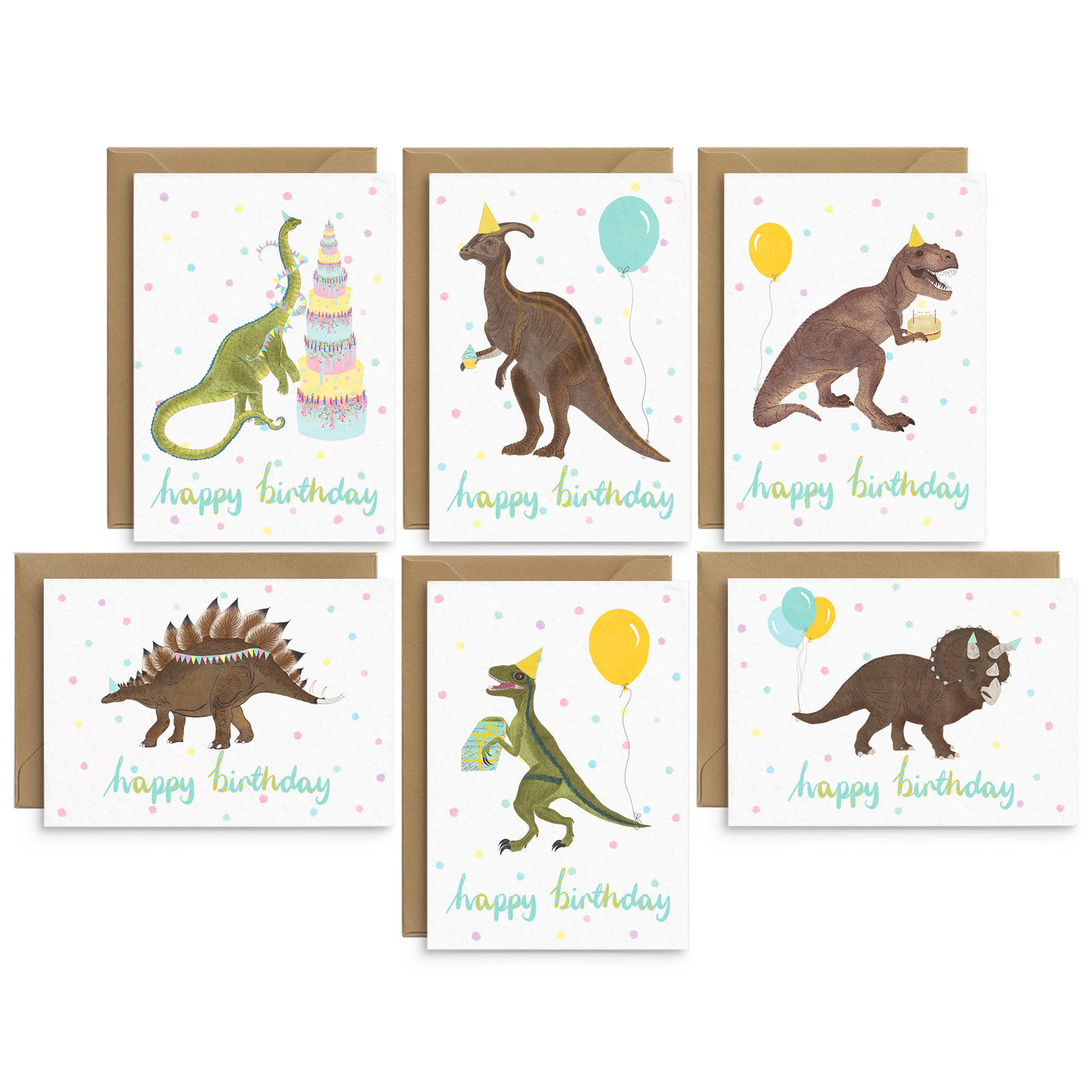 Cute Dinosaur Birthday Cards Set - Poppins & Co.