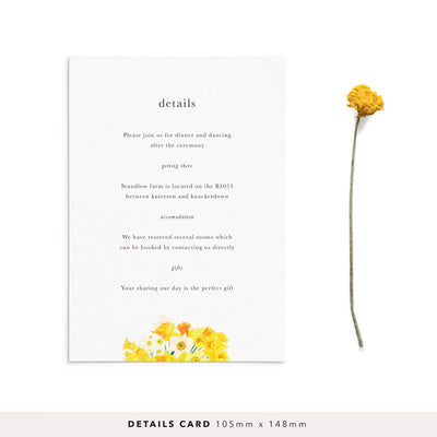 Daffodils Monogram Wedding Details Card - Poppins & Co.