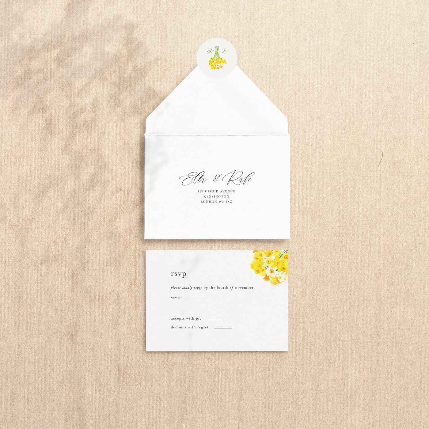 Daffodils Monogram RSVP Envelope - Poppins & Co.