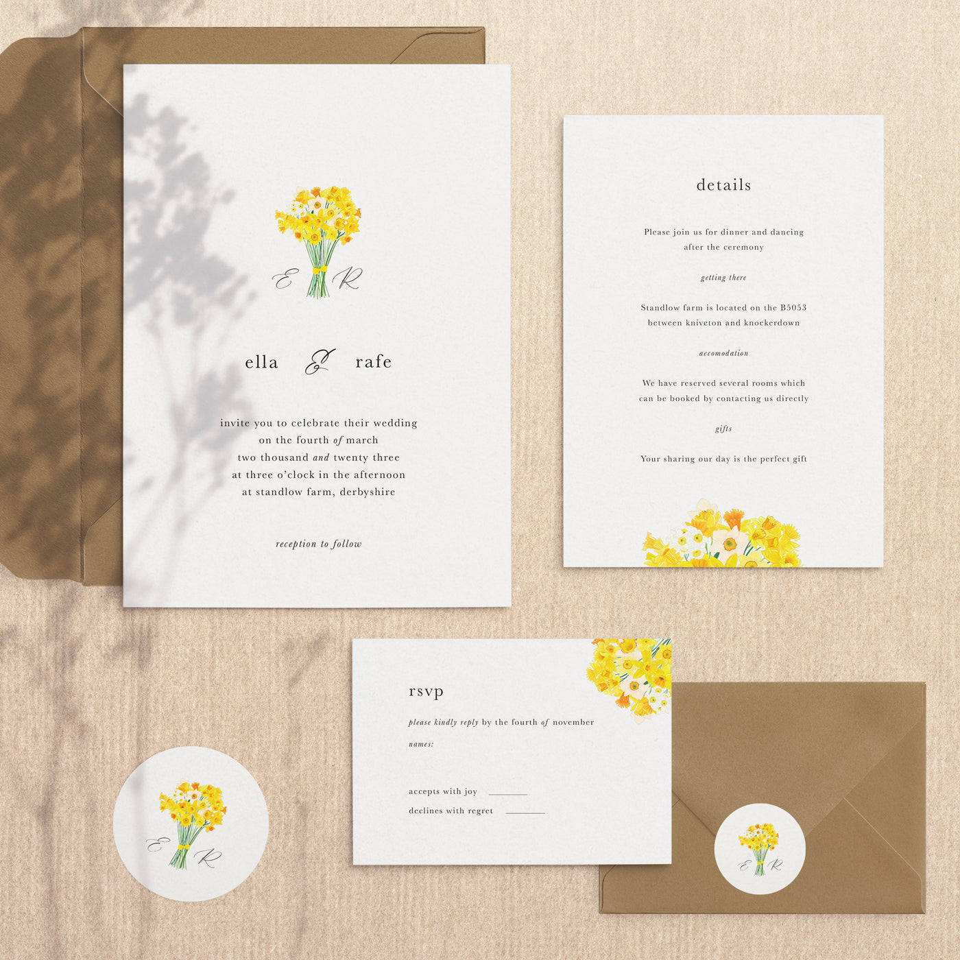 Daffodils Wedding Invite - Poppins & Co.