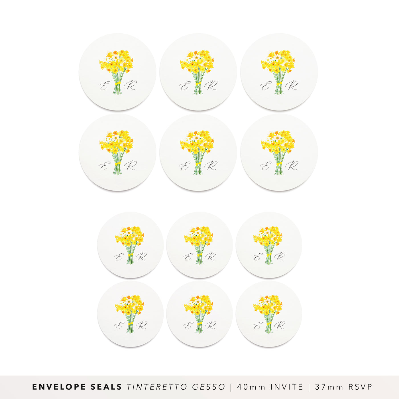 Daffodils Monogram Wedding Stickers Seal - Poppins & Co.