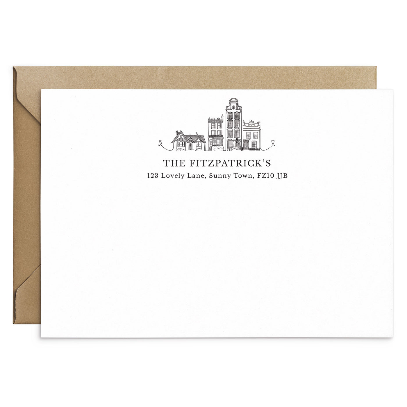 Family Home Monochrome Personalised Notecards Set - Poppins & Co.