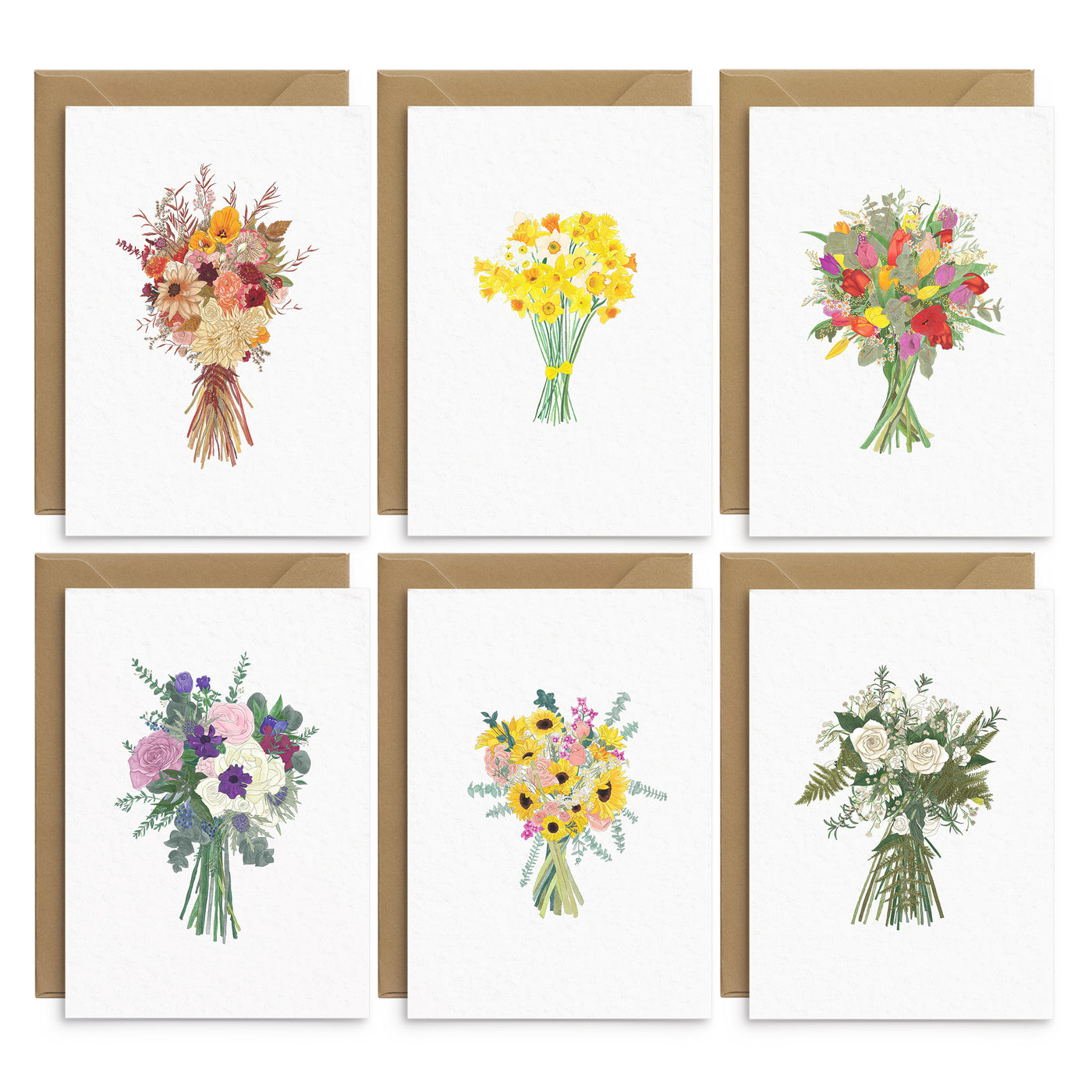 Floral Bouquet Greeting Cards - Set of 6