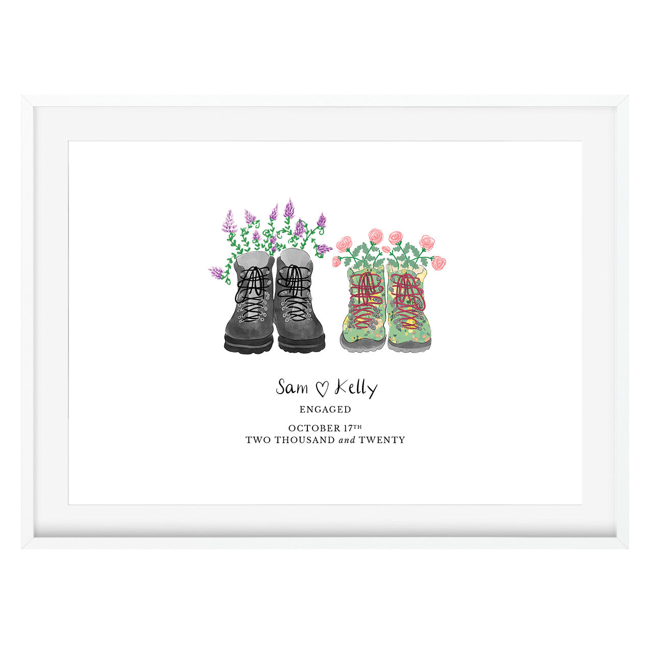 Personalised Walking Boots Art Print (Mounted & Framed) - Poppins & Co.