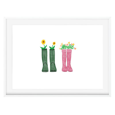 His & Hers Welly Boots Art Print (Framed & Mounted) - Poppins & Co.