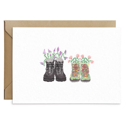 His & Hers Hiking Boots Card Blank - Poppins & Co.