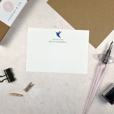 Hummingbird Personalised Note Cards - Flatlay - Poppins & Co.