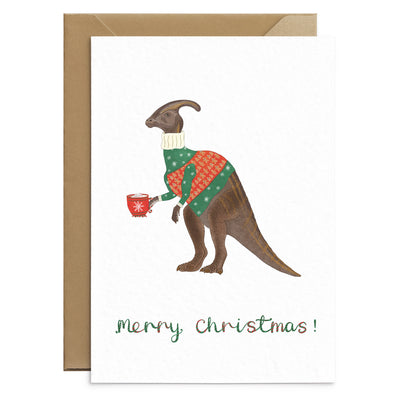 Parasaurolophus Dinosaur Christmas Card - Poppins & Co.