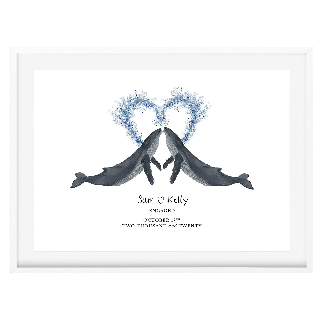 Personalised Love Whales Art Print (Mounted & Framed) - Poppins & Co.