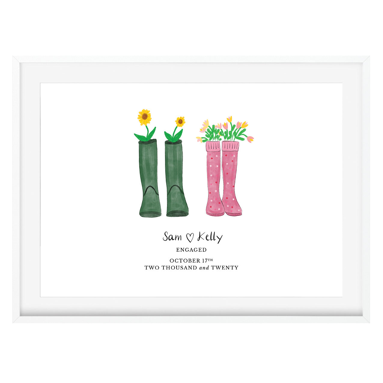 Personalised Welly Boots Art Print (Mounted & Framed) - Poppins & Co.