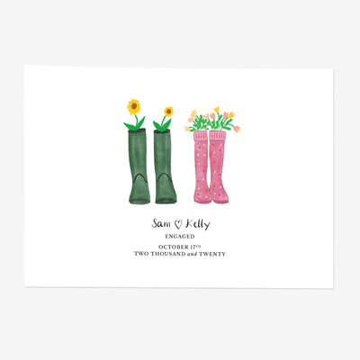 Personalised Welly Boots Art Print - Poppins & Co.