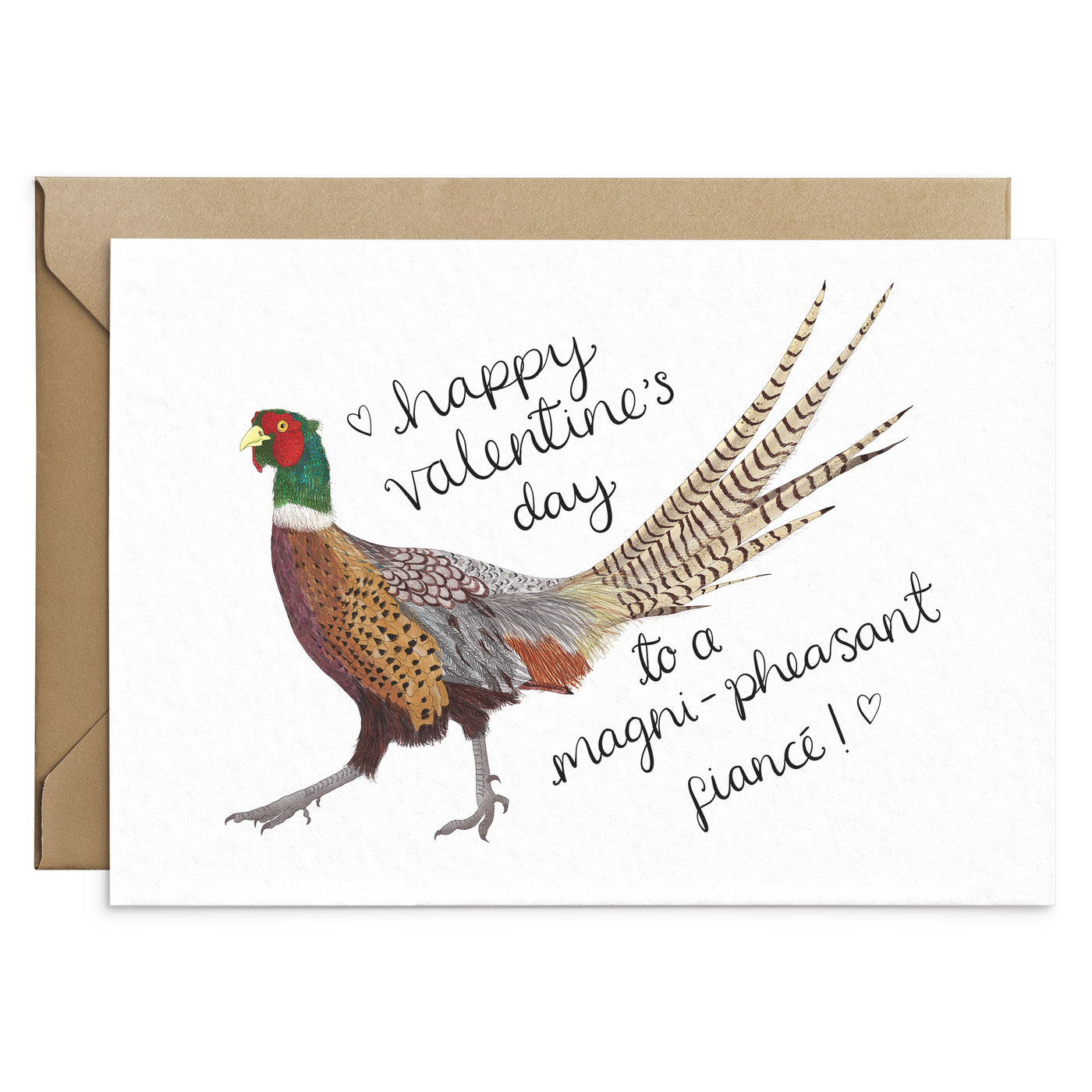 Funny Male Pheasant Pun Valentines Card - Fiancé - Poppins & Co.