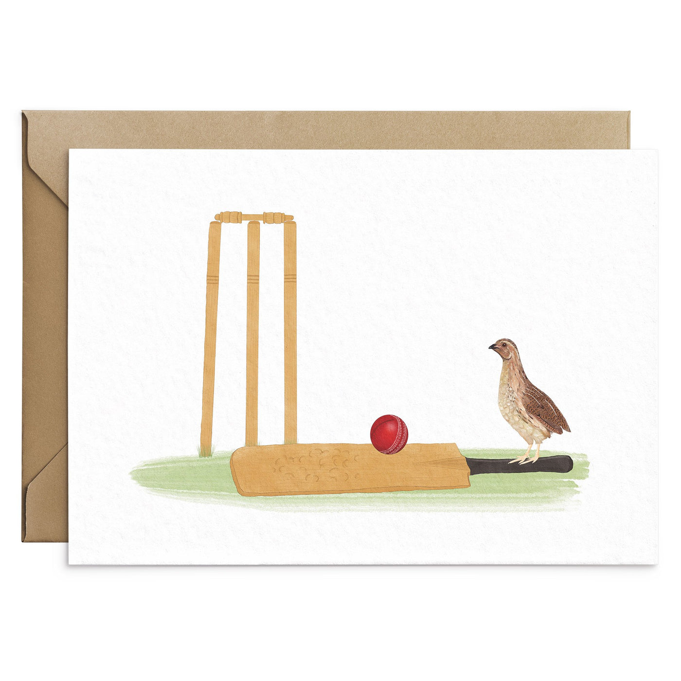 Quail Playing Cricket Game Birds Card - Poppins & Co.