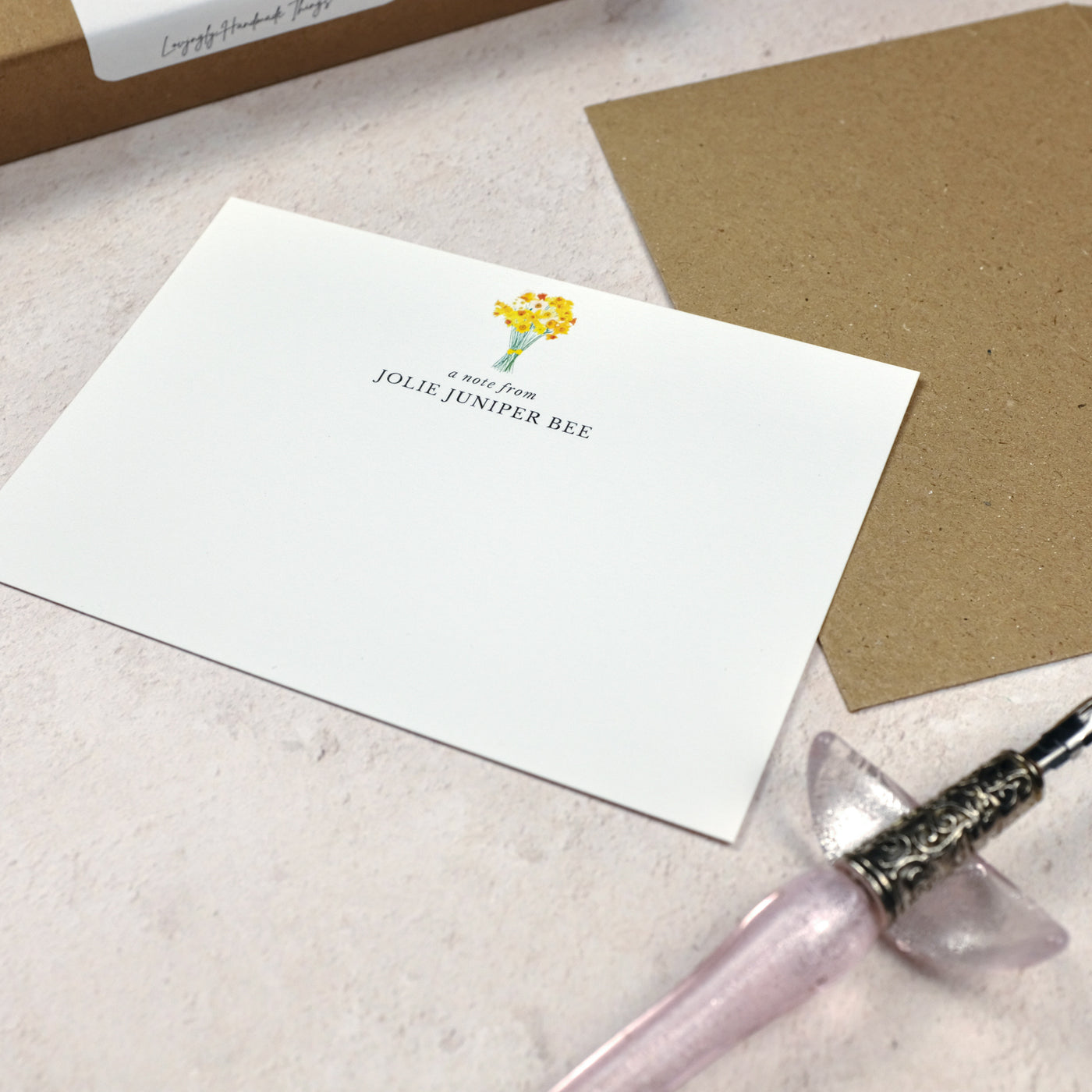 Spring Daffodils Personalised Note Cards - Side - Poppins & Co.