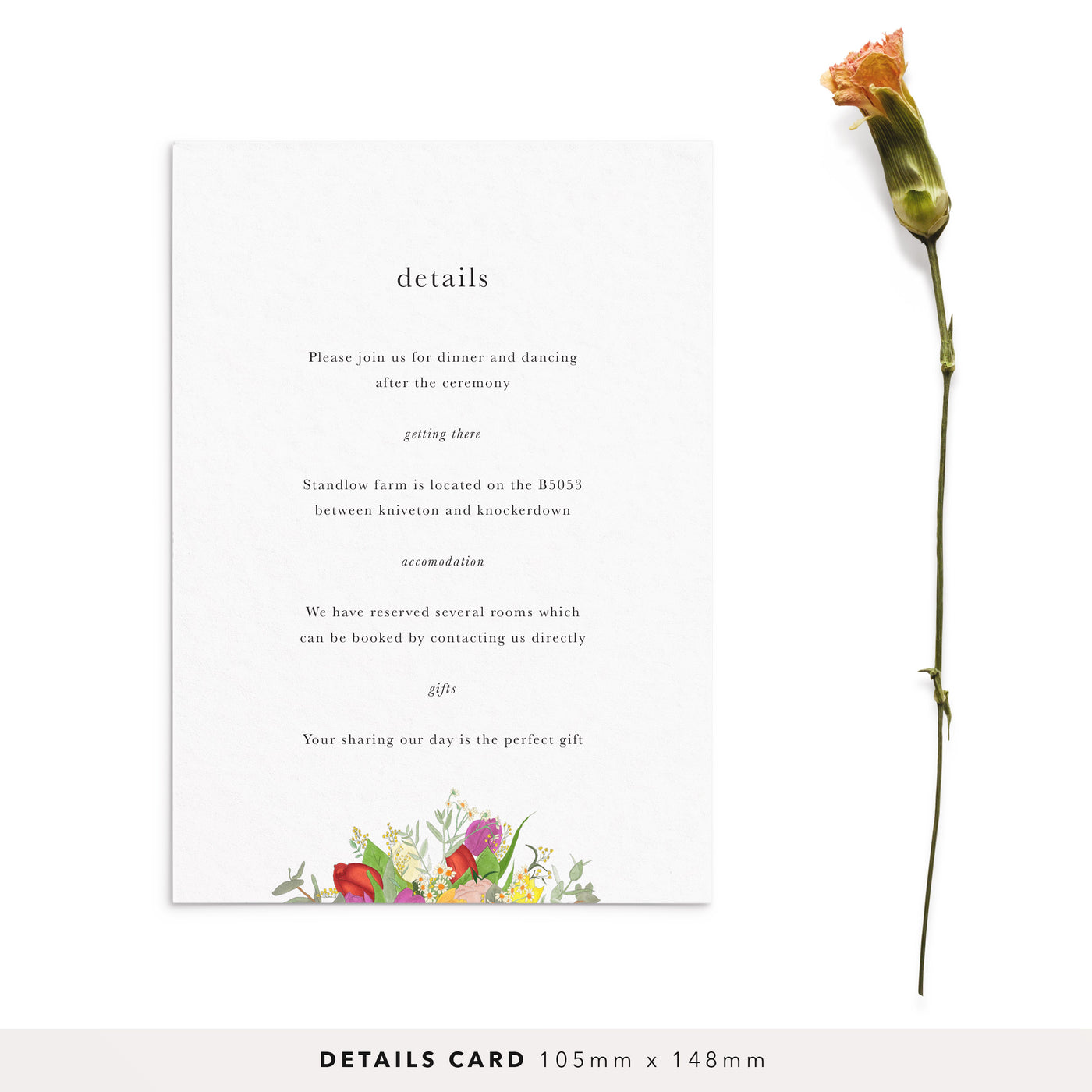 Spring Floral Monogram Wedding Details Card - Poppins & Co.