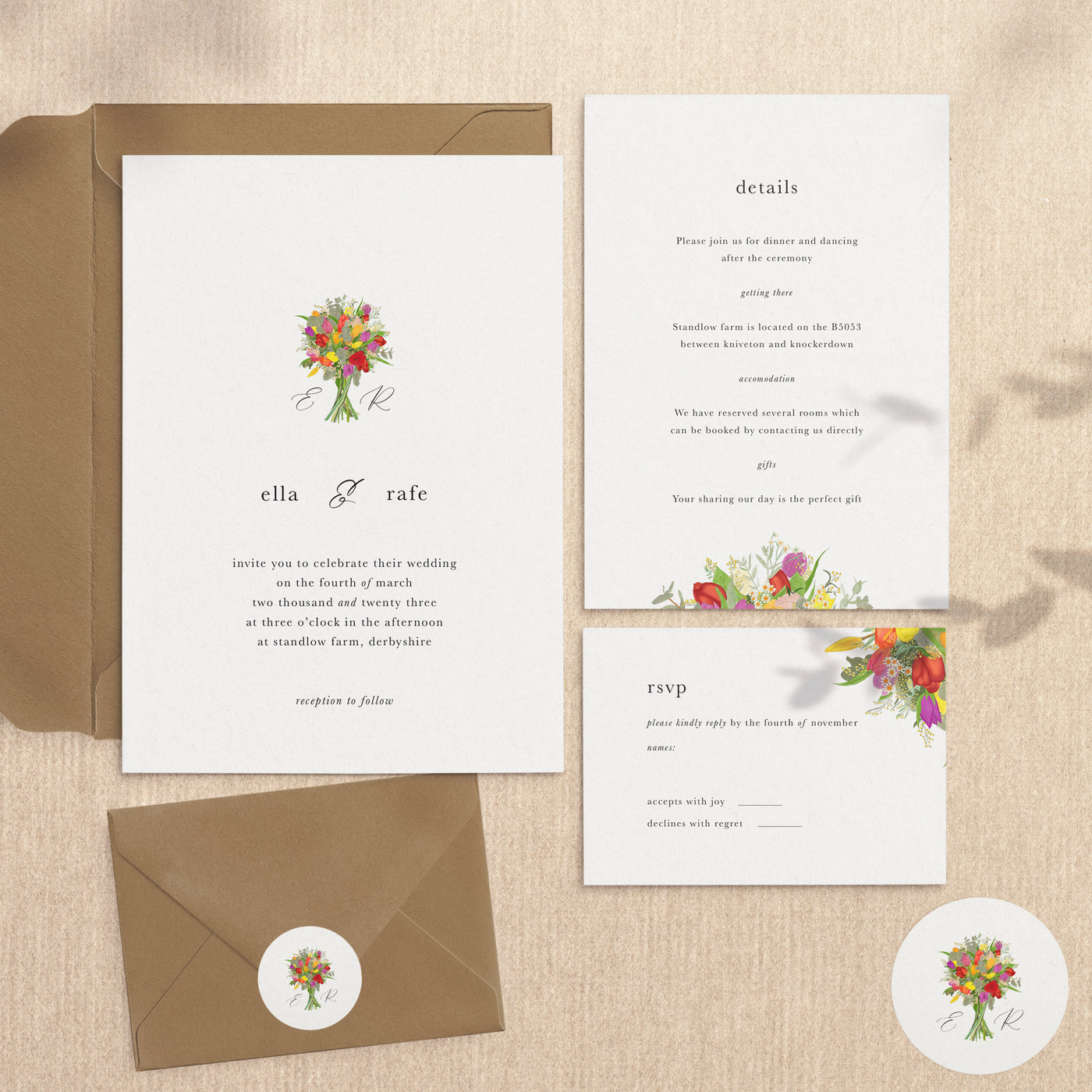 Spring Floral Monogram Wedding Invitation - Poppins & Co.