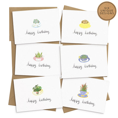 Succulent Tea Cup Birthday Card Set - Poppins & Co.
