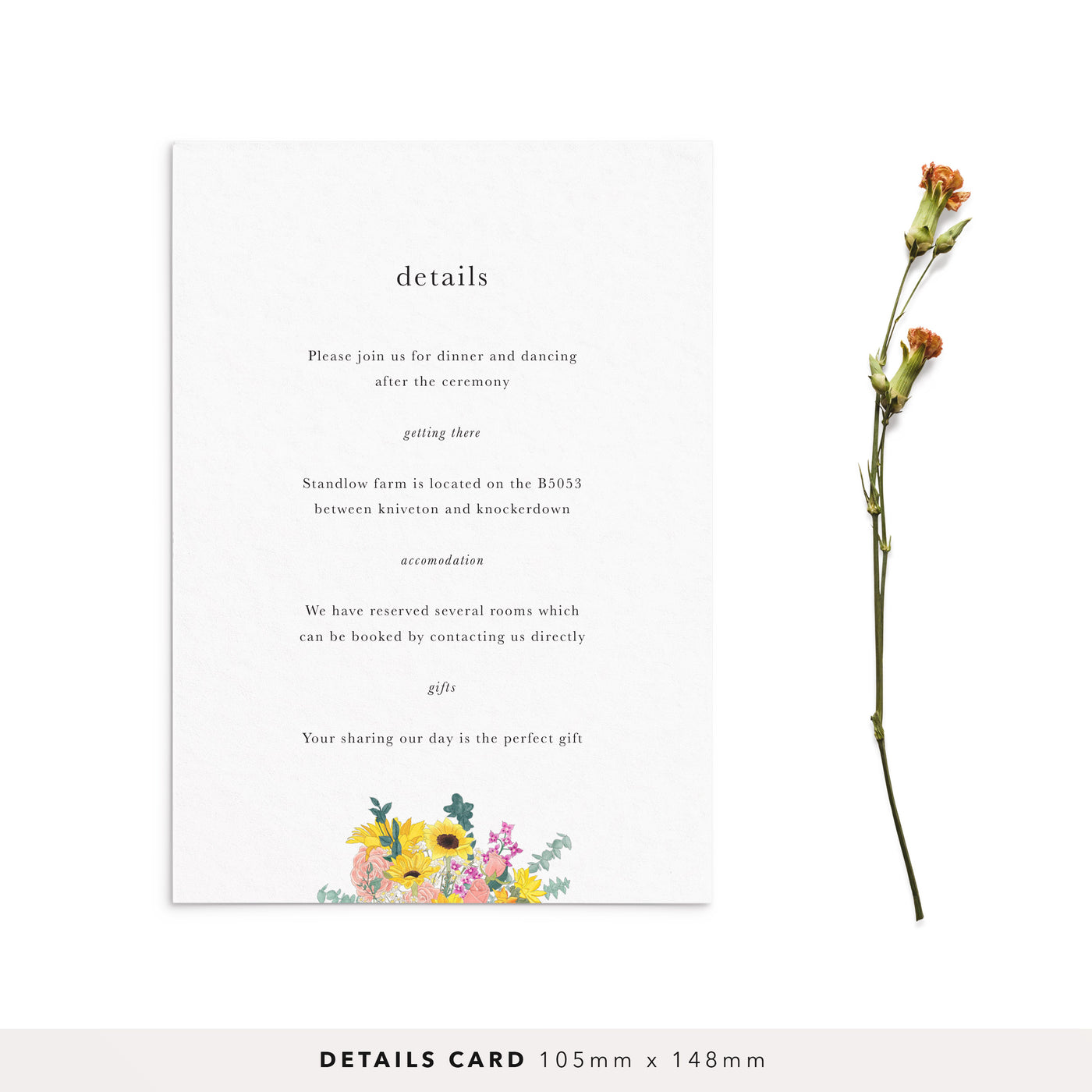 Sunflowers Monogram Wedding Invite - Details - Poppins & Co.