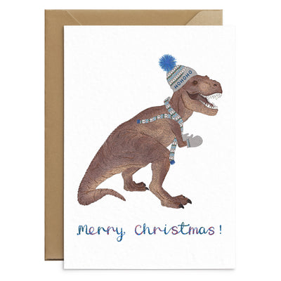 T-Rex Dinosaur Christmas Card - Poppins & Co.