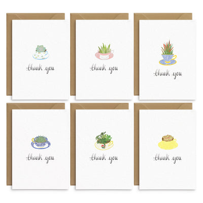 Succulent Tea Cup Thank You Cards Set - Poppins & Co.