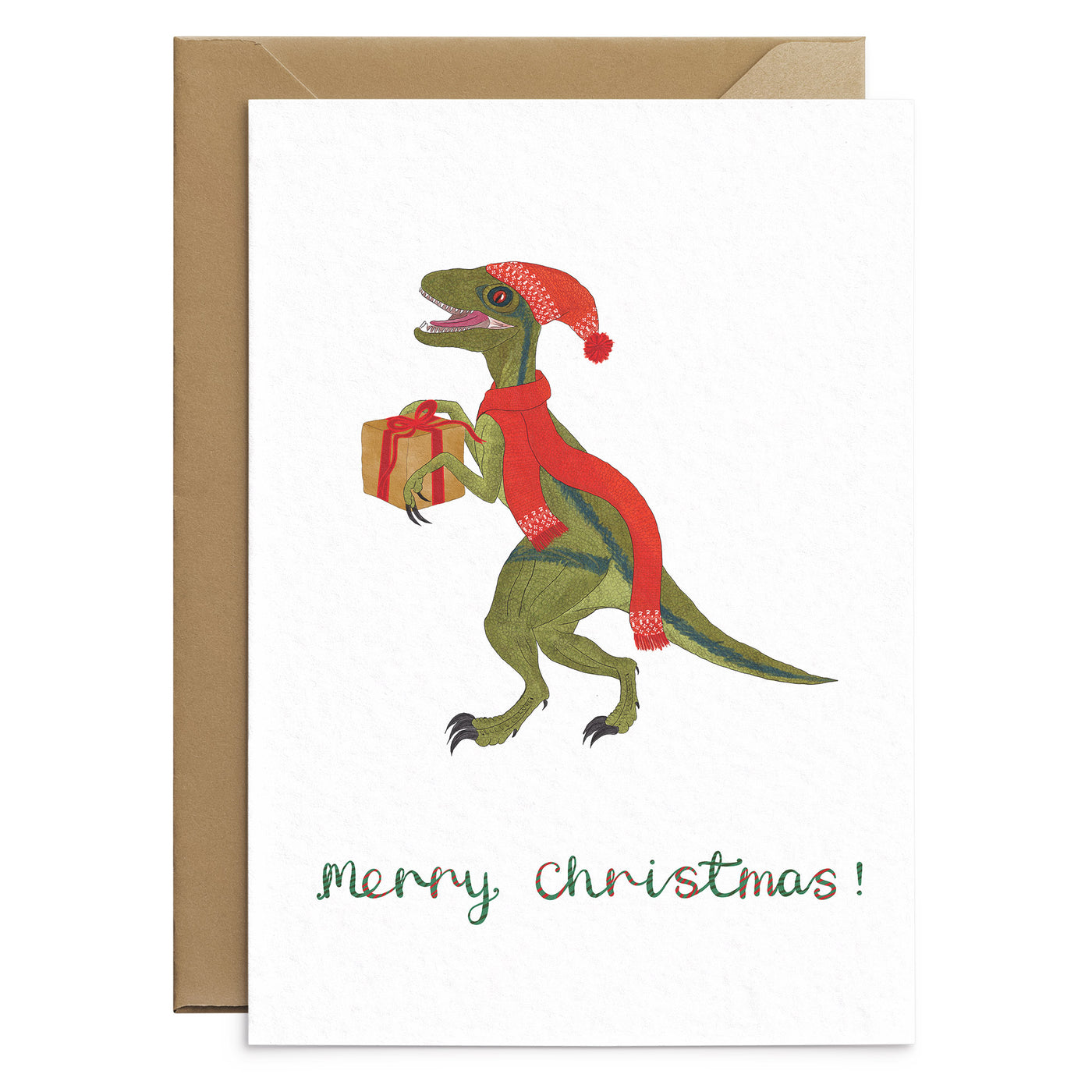 Velociraptor Dinosaur Christmas Card - Poppins & Co.