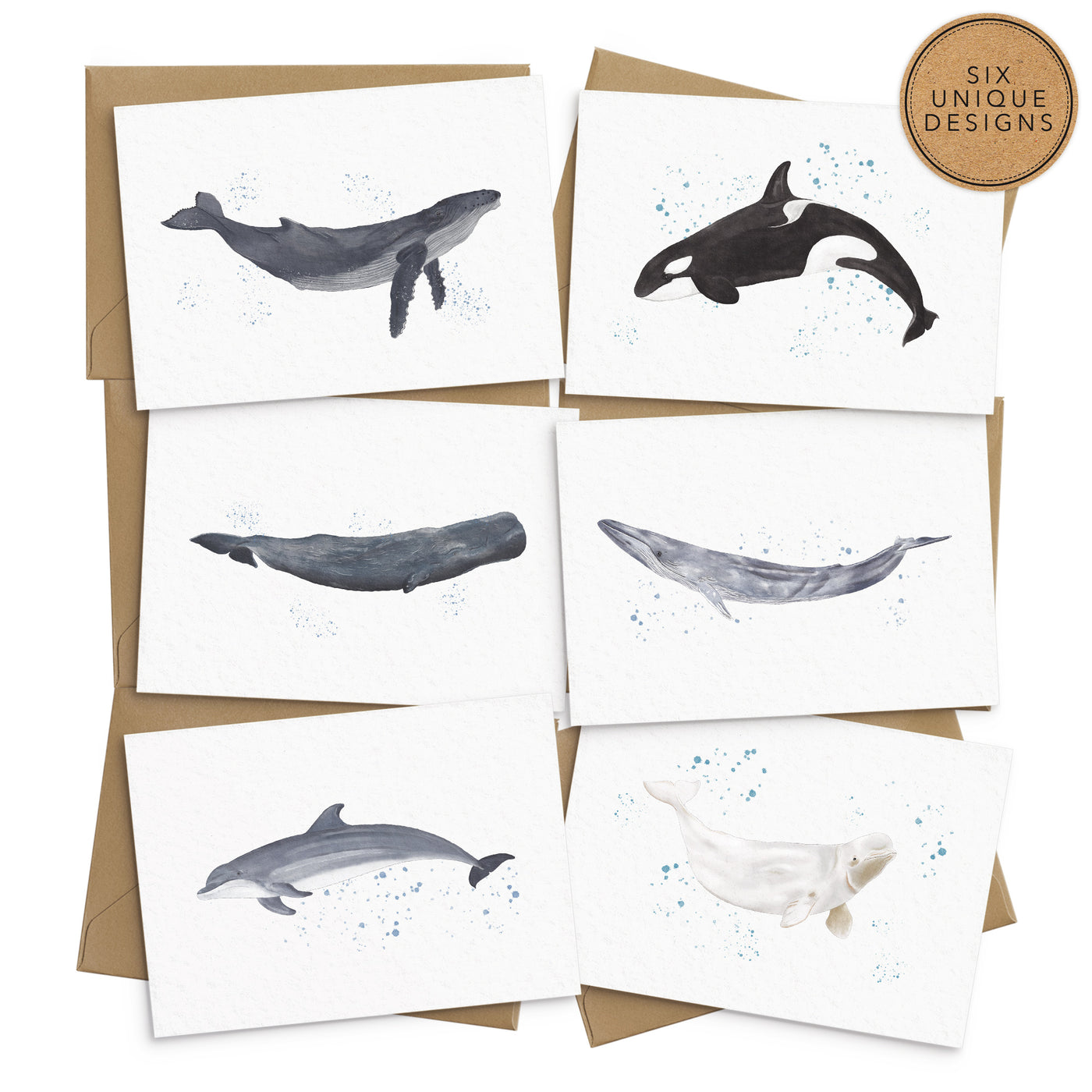 Whales & Dolphins Notecards Everyday Cards Set - Poppins & Co.