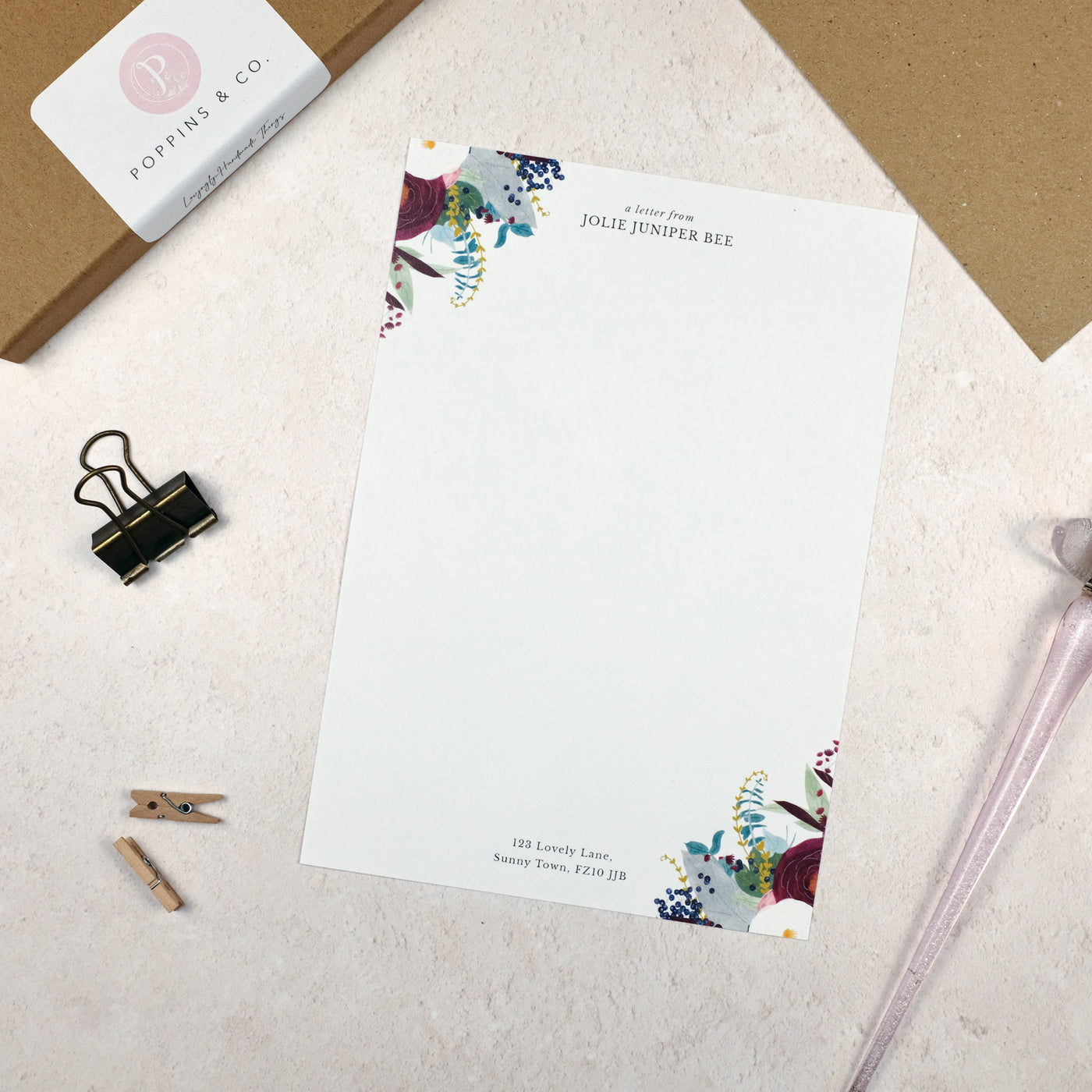 Winter Floral Writing Paper Sets - Lifestyle Sheet - Poppins & Co.