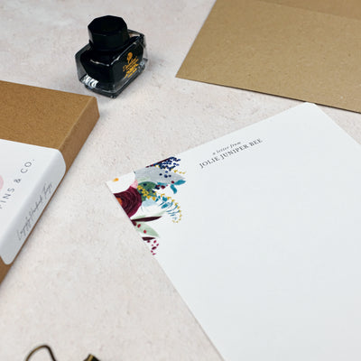 Winter Floral Writing Paper Sets - Lifestyle Sheet Side - Poppins & Co.