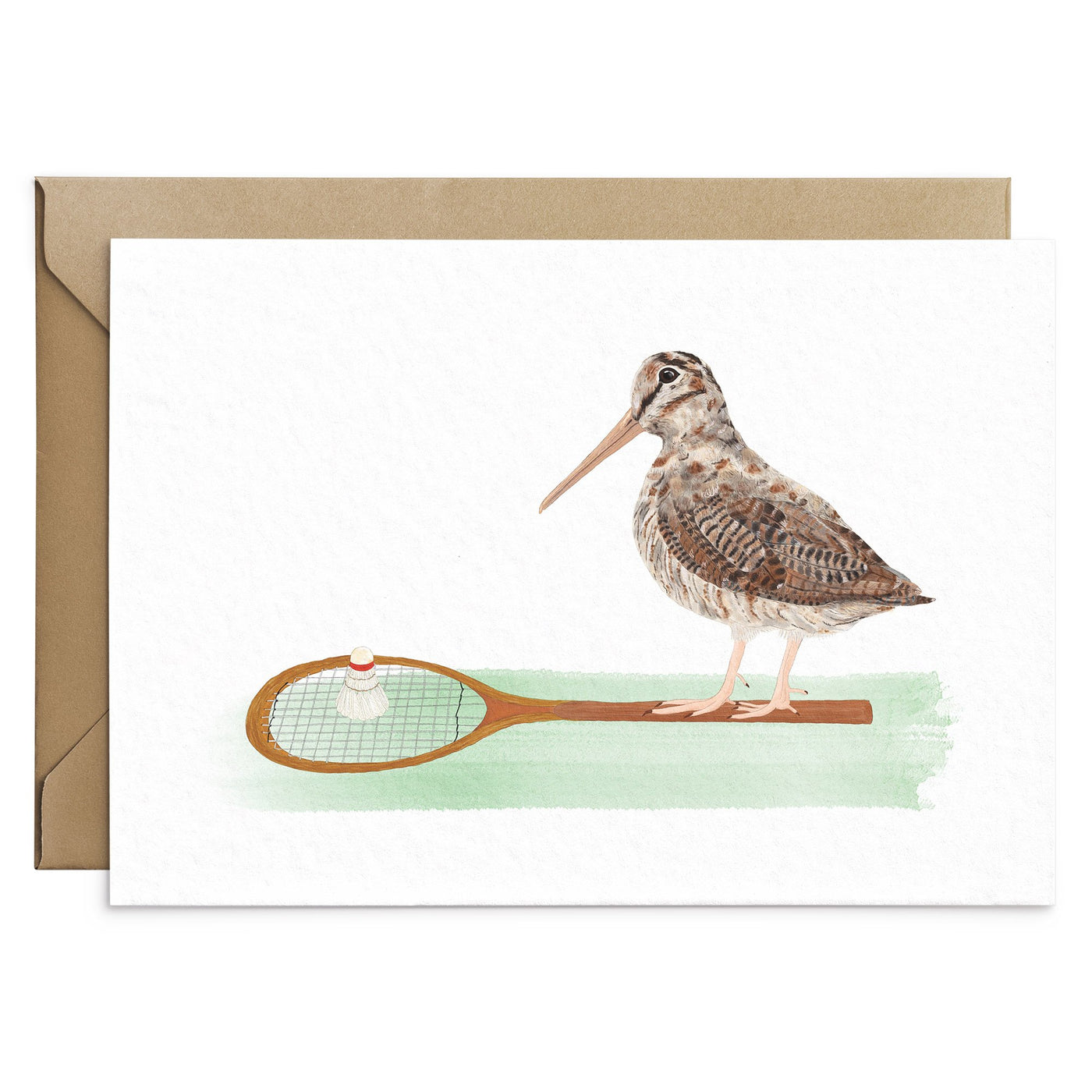 Woodcock Playing Badminton Card - Poppins & Co.