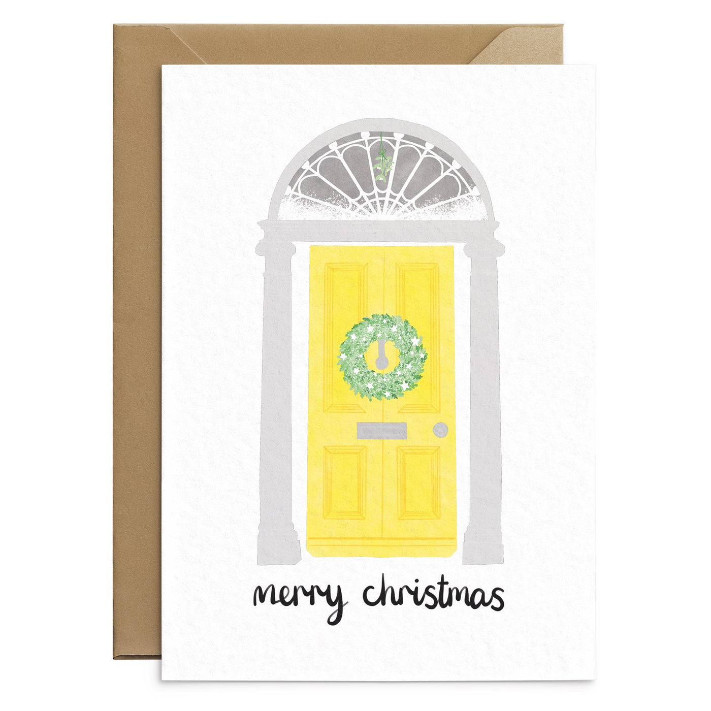 Yellow Front Door Christmas Card - Poppins & Co.